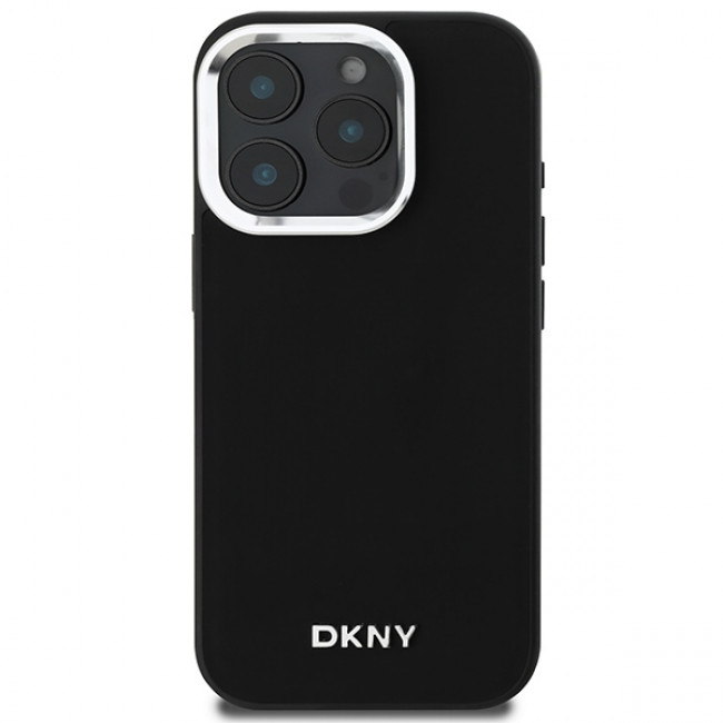 DKNY iPhone 16 Pro Max - Plain Silver Logo MagSafe Σκληρή Θήκη με Επένδυση Συνθετικού Δέρματος - Black