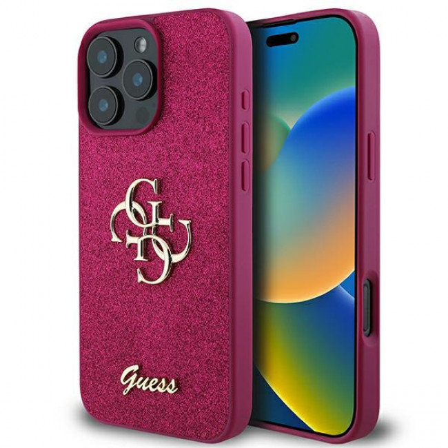 Guess iPhone 16 Pro - Fixed Glitter Big 4G - Σκληρή Θήκη με Πλαίσιο Σιλικόνης - Purple - GUHCP16LHG4SGU