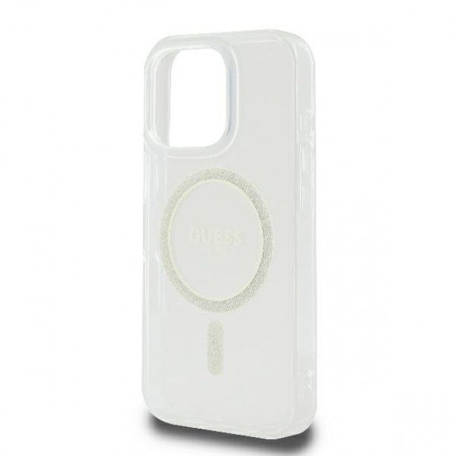 Guess iPhone 16 Pro - IML Glitter Circle - Magsafe Σκληρή Θήκη με Πλαίσιο Σιλικόνης - Clear - GUHMP16LHFGERET