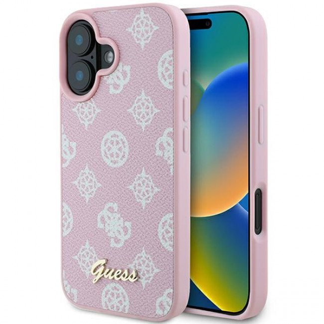 Guess iPhone 16 Plus - Peony Script Logo - MagSafe Θήκη με Επένδυση Συνθετικού Δέρματος - Pink - GUHMP16MPGPYSP