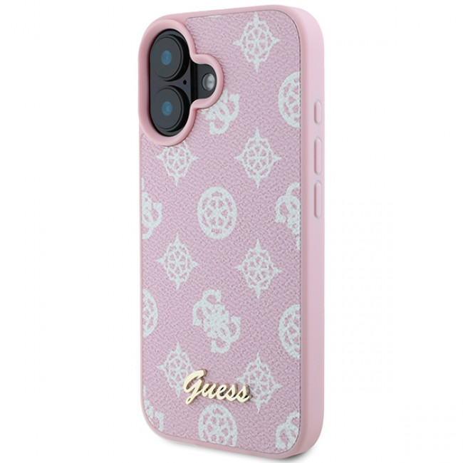 Guess iPhone 16 Plus - Peony Script Logo - MagSafe Θήκη με Επένδυση Συνθετικού Δέρματος - Pink - GUHMP16MPGPYSP