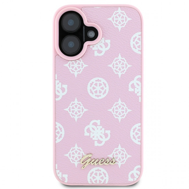 Guess iPhone 16 Plus - Peony Script Logo - MagSafe Θήκη με Επένδυση Συνθετικού Δέρματος - Pink - GUHMP16MPGPYSP