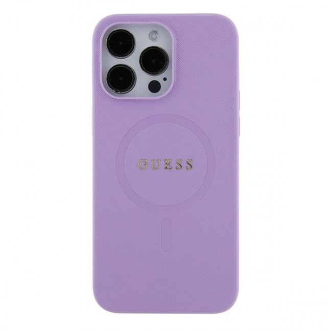 Guess iPhone 16 Saffiano MagSafe Σκληρή Θήκη με Πλαίσιο Σιλικόνης και MagSafe - Purple - GUHMP16SPSAHMCU