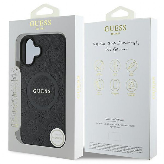 Guess iPhone 16 - Saffiano Peony Classic Logo - MagSafe Σκληρή Θήκη με Πλαίσιο Σιλικόνης και Συνθετικό Δέρμα - Black - GUHMP16SPSAPSMEK