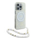 Guess iPhone 16 Pro Max - IML Flowers Allover Electro With Pearl Strap MagSafe - Σκληρή Θήκη με Πλαίσιο Σιλικόνης και Λουράκι - White / Διάφανη - GUHMP16XHCPOFPH