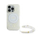 Guess iPhone 16 Pro Max - IML Flowers Allover Electro With Pearl Strap MagSafe - Σκληρή Θήκη με Πλαίσιο Σιλικόνης και Λουράκι - White / Διάφανη - GUHMP16XHCPOFPH