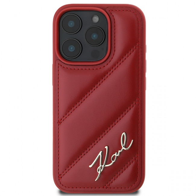 Karl Lagerfeld iPhone 16 Pro - Quilted Signature - Θήκη με Επένδυση Συνθετικού Δέρματος - Red - KLHCP16LPQDSMGR