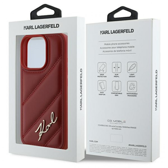 Karl Lagerfeld iPhone 16 Pro - Quilted Signature - Θήκη με Επένδυση Συνθετικού Δέρματος - Red - KLHCP16LPQDSMGR