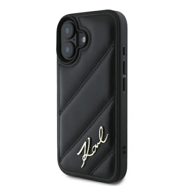 Karl Lagerfeld iPhone 16 Plus - Quilted Signature - Θήκη με Επένδυση Συνθετικού Δέρματος - Black - KLHCP16MPQDSMGK