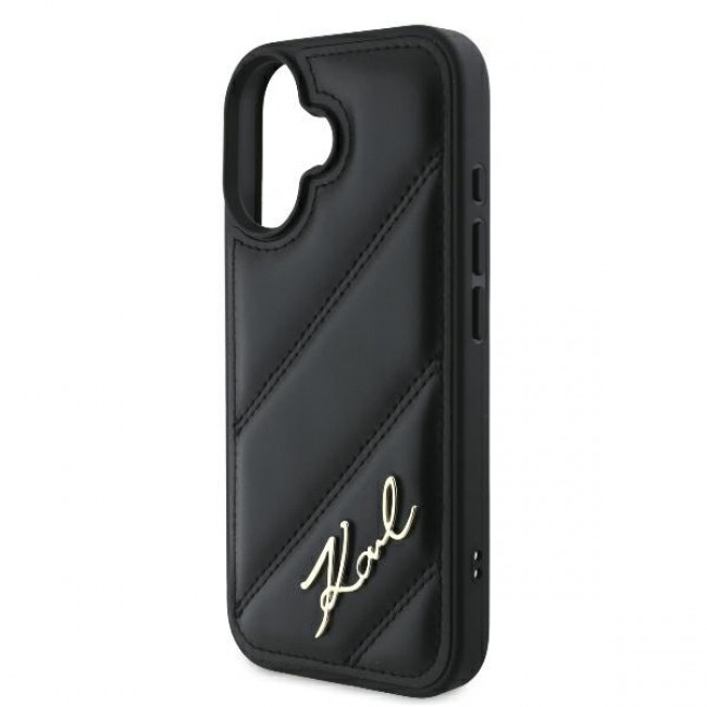 Karl Lagerfeld iPhone 16 Plus - Quilted Signature - Θήκη με Επένδυση Συνθετικού Δέρματος - Black - KLHCP16MPQDSMGK