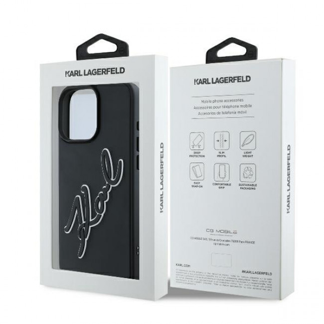 Karl Lagerfeld iPhone 16 Pro - 3D Rubber Bicolor Signature Σκληρή Θήκη με Πλαίσιο Σιλικόνης - Black - KLHCP16L3DRKSDLK