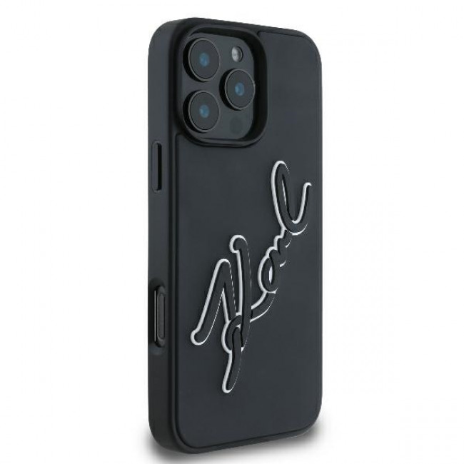 Karl Lagerfeld iPhone 16 Pro - 3D Rubber Bicolor Signature Σκληρή Θήκη με Πλαίσιο Σιλικόνης - Black - KLHCP16L3DRKSDLK