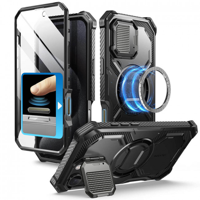 Supcase iPhone 16 Pro Max Armorbox MagSafe Σκληρή Θήκη με Προστασία Οθόνης και Κάλυμμα Κάμερας / Stand - Black