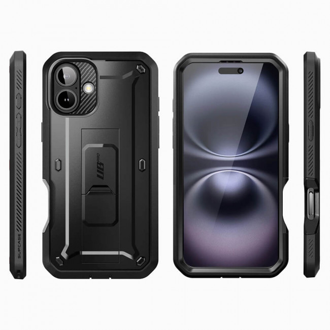 Supcase iPhone 16 Unicorn Beetle Pro Σκληρή Θήκη με Προστασία Οθόνης και Stand - Black