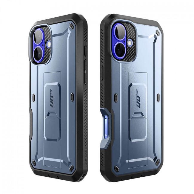 Supcase iPhone 16 Unicorn Beetle Pro Σκληρή Θήκη με Προστασία Οθόνης και Stand - Metallic Blue