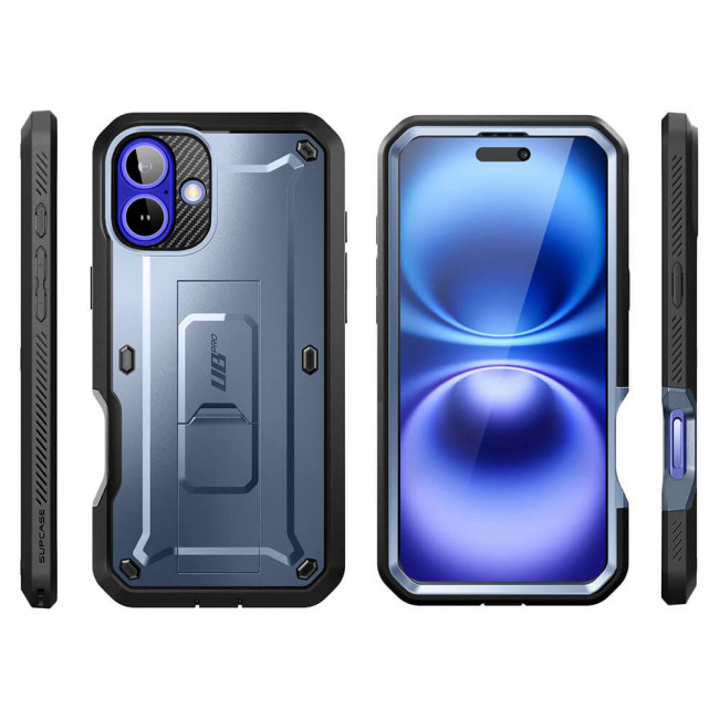 Supcase iPhone 16 Unicorn Beetle Pro Σκληρή Θήκη με Προστασία Οθόνης και Stand - Metallic Blue