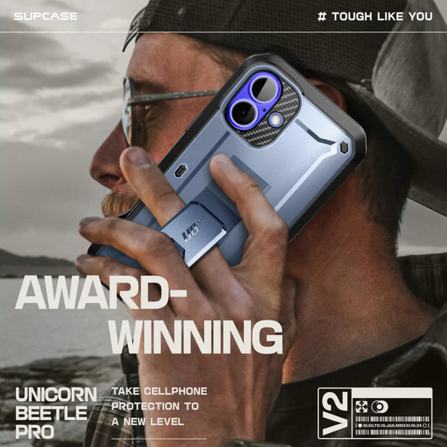 Supcase iPhone 16 Unicorn Beetle Pro Σκληρή Θήκη με Προστασία Οθόνης και Stand - Metallic Blue