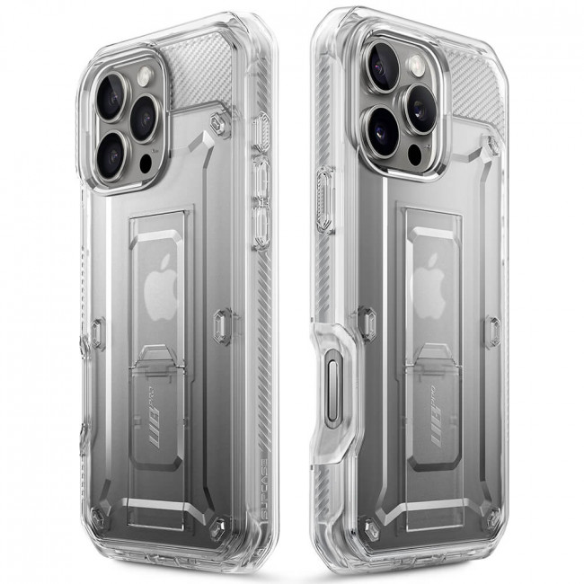 Supcase iPhone 16 Pro Unicorn Beetle Pro Σκληρή Θήκη με Προστασία Οθόνης και Stand - Διάφανη