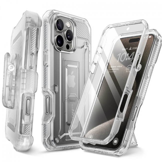 Supcase iPhone 16 Pro Unicorn Beetle Pro Σκληρή Θήκη με Προστασία Οθόνης και Stand - Διάφανη