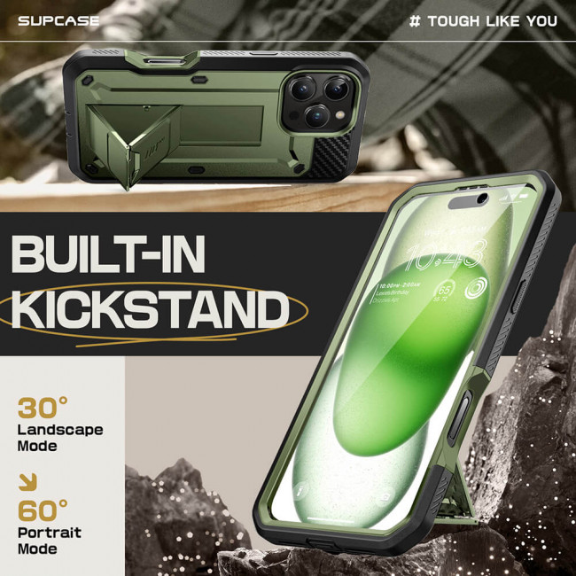 Supcase iPhone 16 Pro Unicorn Beetle Pro Σκληρή Θήκη με Προστασία Οθόνης και Stand - Dark Green