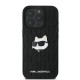 Karl Lagerfeld iPhone 16 Pro - Monogram Choupette Head Pin Σκληρή Θήκη με Επένδυση Συνθετικού Δέρματος  - Black - KLHCP16LPGKLCHPK