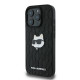 Karl Lagerfeld iPhone 16 Pro - Monogram Choupette Head Pin Σκληρή Θήκη με Επένδυση Συνθετικού Δέρματος  - Black - KLHCP16LPGKLCHPK