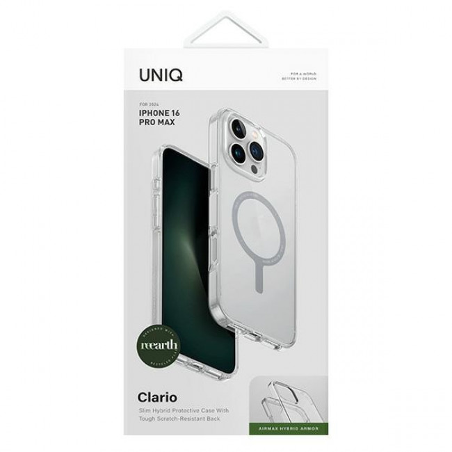 Uniq iPhone 16 Pro Max Clario Eco-Friendly Σκληρή Θήκη με Πλαίσιο Σιλικόνης και MagSafe - Διάφανη