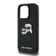 Karl Lagerfeld iPhone 16 Pro - Monogram Karl and Choupette Head Pin Σκληρή Θήκη με Επένδυση Συνθετικού Δέρματος  - Black - KLHCP16LPGKLKCPK