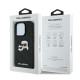 Karl Lagerfeld iPhone 16 Pro - Monogram Karl and Choupette Head Pin Σκληρή Θήκη με Επένδυση Συνθετικού Δέρματος  - Black - KLHCP16LPGKLKCPK