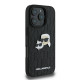 Karl Lagerfeld iPhone 16 Pro - Monogram Karl and Choupette Head Pin Σκληρή Θήκη με Επένδυση Συνθετικού Δέρματος  - Black - KLHCP16LPGKLKCPK