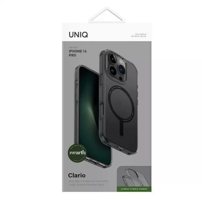 Uniq iPhone 16 Pro Clario Eco-Friendly Σκληρή Θήκη με Πλαίσιο Σιλικόνης και MagSafe - Ημιδιάφανη / Smoke