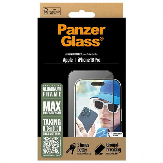 PanzerGlass iPhone 16 Pro Aluminum Frame Ultra-Wide Fit Full Screen Αντιχαρακτικό Γυαλί Οθόνης - Black