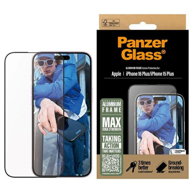 PanzerGlass iPhone 15 Plus / iPhone 16 Plus Aluminum Frame Ultra-Wide Fit Full Screen Αντιχαρακτικό Γυαλί Οθόνης - Black