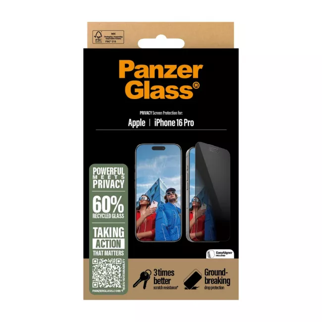 PanzerGlass iPhone 16 Pro Privacy Ultra-Wide Fit Full Screen Αντιχαρακτικό Γυαλί Οθόνης - Black