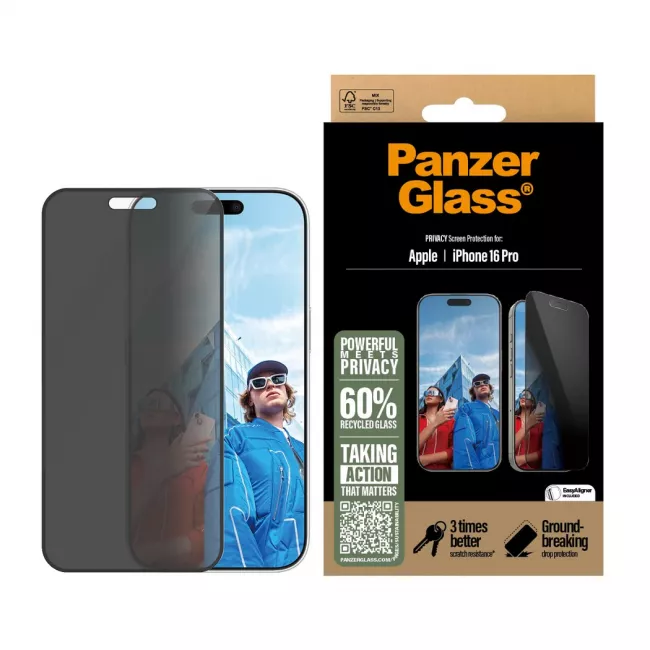 PanzerGlass iPhone 16 Pro Privacy Ultra-Wide Fit Full Screen Αντιχαρακτικό Γυαλί Οθόνης - Black