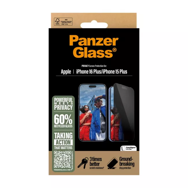 PanzerGlass iPhone 15 Plus / iPhone 16 Plus Privacy Ultra-Wide Fit Full Screen Αντιχαρακτικό Γυαλί Οθόνης - Black