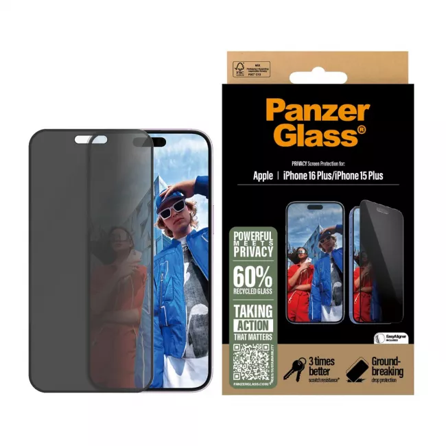 PanzerGlass iPhone 15 Plus / iPhone 16 Plus Privacy Ultra-Wide Fit Full Screen Αντιχαρακτικό Γυαλί Οθόνης - Black