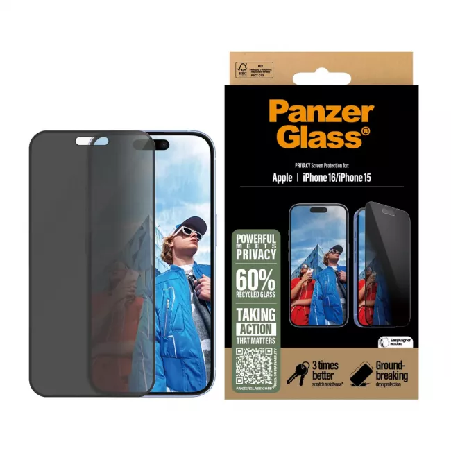 PanzerGlass iPhone 15 / iPhone 16 Privacy Ultra-Wide Fit Full Screen Αντιχαρακτικό Γυαλί Οθόνης - Black