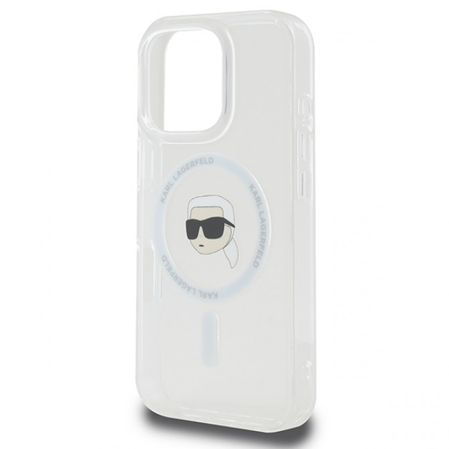 Karl Lagerfeld iPhone 16 Pro - IML Metal Karl Head - Σκληρή Θήκη με Πλαίσιο Σιλικόνης και MagSafe - White - KLHMP16LHLSKIH