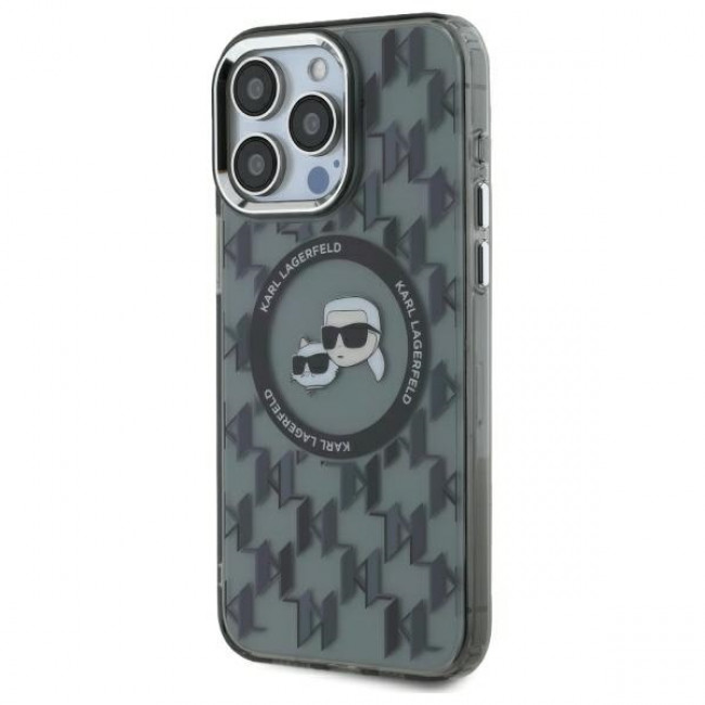 Karl Lagerfeld iPhone 16 Pro - IML Monogram Karl and Choupette Head - Σκληρή Θήκη με Πλαίσιο Σιλικόνης και MagSafe - Black - KLHMP16LHMCKMHK