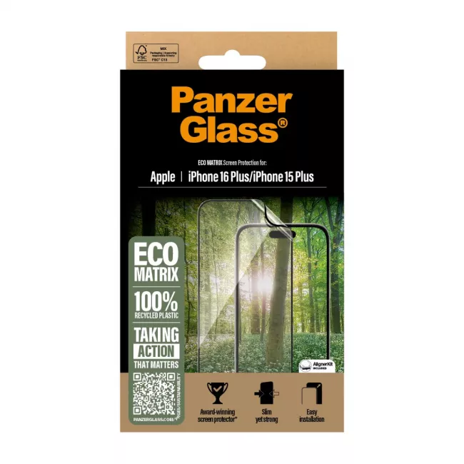 PanzerGlass iPhone 15 Plus / iPhone 16 Plus Eco Matrix Ultra-Wide Fit Προστατευτική Mεμβράνη Οθόνης - Διάφανη / Black