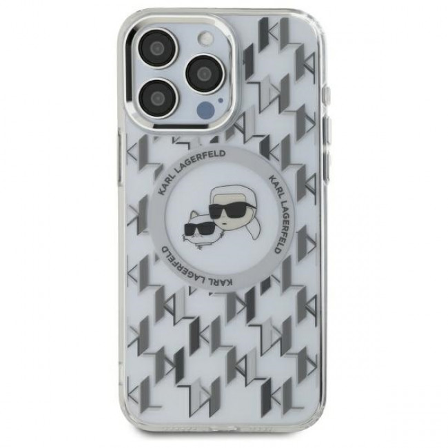 Karl Lagerfeld iPhone 16 Pro - IML Monogram Karl and Choupette Head - Σκληρή Θήκη με Πλαίσιο Σιλικόνης και MagSafe - Clear - KLHMP16LHMCKMHT