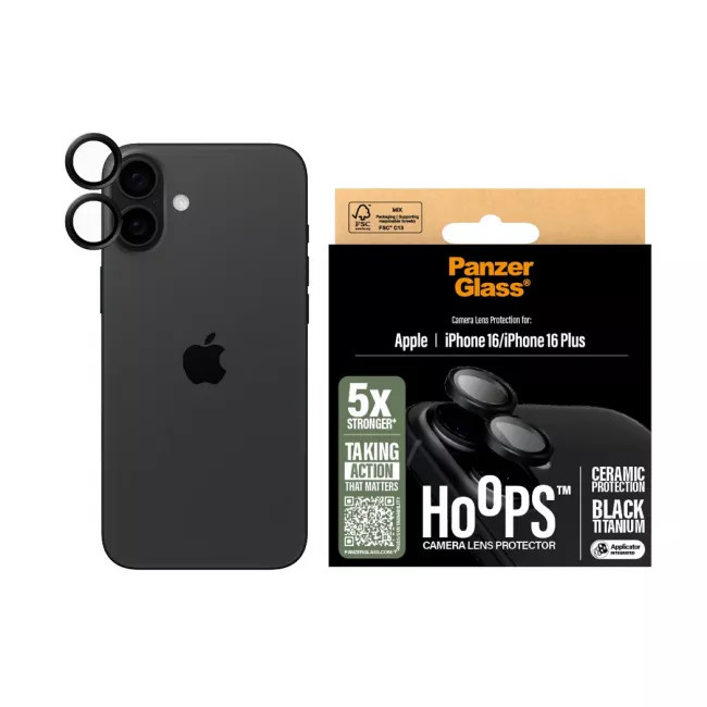 PanzerGlass iPhone 16 / iPhone 16 Plus Hoops Ceramic Camera Lens Protector Αντιχαρακτικό Γυαλί για την Κάμερα - Black