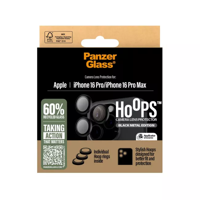 PanzerGlass iPhone 16 Pro / iPhone 16 Pro Max Hoops Camera Lens Protector Αντιχαρακτικό Γυαλί για την Κάμερα - Black