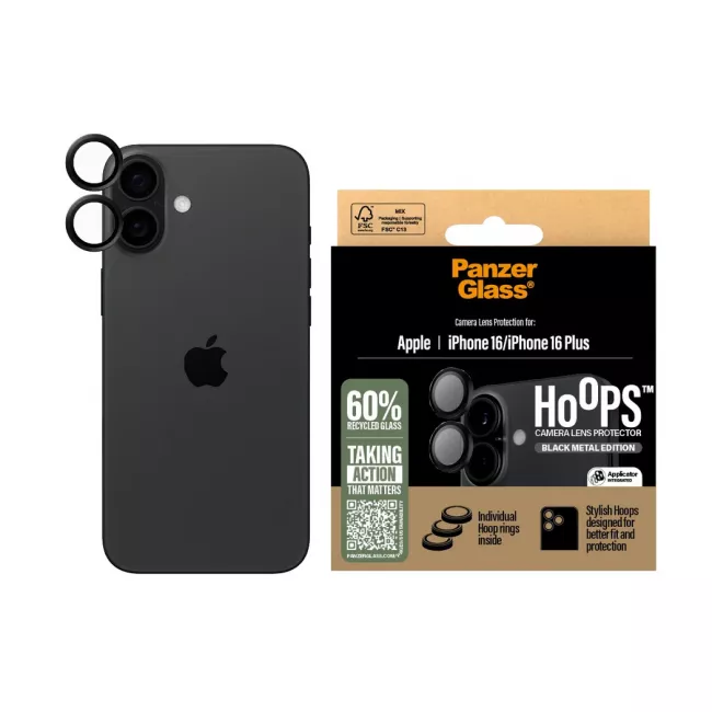 PanzerGlass iPhone 16 / iPhone 16 Plus Hoops Camera Lens Protector Αντιχαρακτικό Γυαλί για την Κάμερα - Black