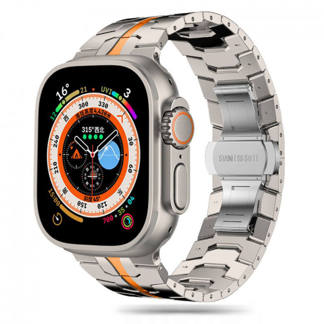 Techsuit Λουράκι Apple Watch 1 / 2 / 3 / 4 / 5 / 6 / 7 / 8 / 9 / 10 / SE / SE 2 / Ultra / Ultra 2 - 42 / 44 / 45 / 46 / 49 mm Watchband από Ανοξείδωτο Ατσάλι W063 - Titanium / Orange