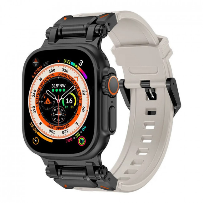 Techsuit Λουράκι Apple Watch 4 / 5 / 6 / 7 / 8 / 9 / SE / SE 2 / Ultra / Ultra 2 - 42 / 44 / 45 / 46 / 49 mm Watchband W064 Σιλικόνης - Titanium Black / Grey