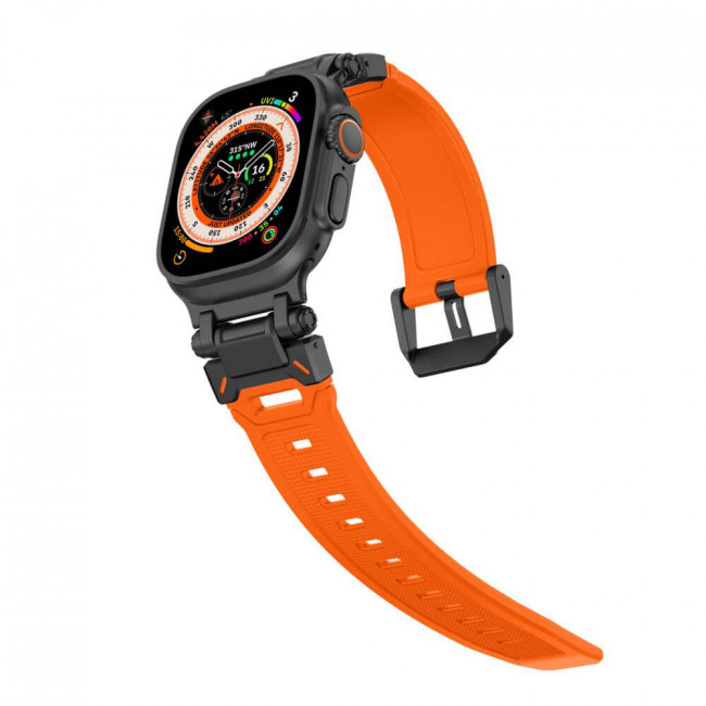 Techsuit Λουράκι Apple Watch 4 / 5 / 6 / 7 / 8 / 9 / SE / SE 2 / Ultra / Ultra 2 - 42 / 44 / 45 / 46 / 49 mm Watchband W064 Σιλικόνης - Titanium Black / Orange