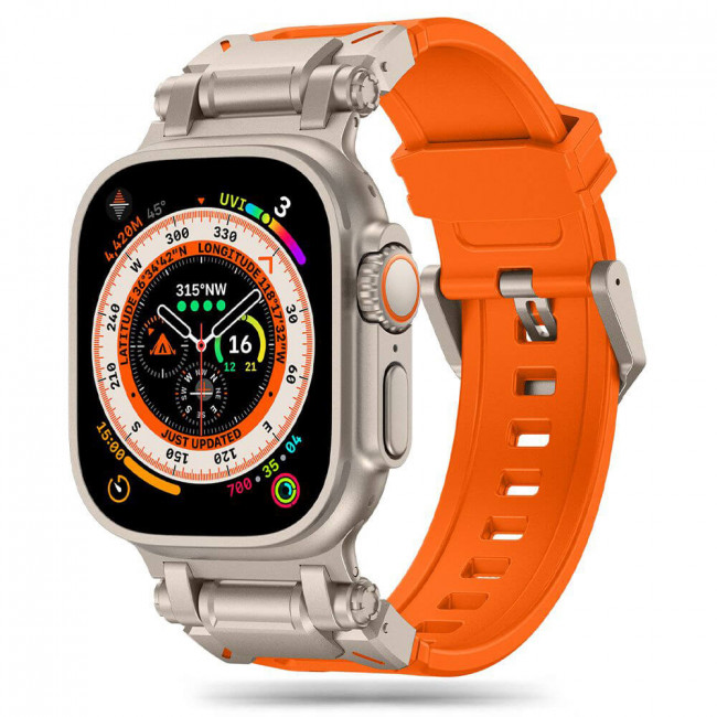 Techsuit Λουράκι Apple Watch 4 / 5 / 6 / 7 / 8 / 9 / SE / SE 2 / Ultra / Ultra 2 - 42 / 44 / 45 / 46 / 49 mm Watchband W064 Σιλικόνης - Titanium Silver / Orange