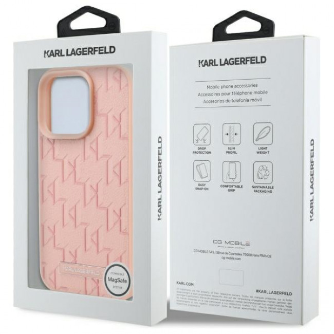 Karl Lagerfeld iPhone 16 Pro - Hot Stamp - MagSafe Σκληρή Θήκη με Επένδυση Συνθετικού Δέρματος - Pink - KLHMP16LPKHPORPP